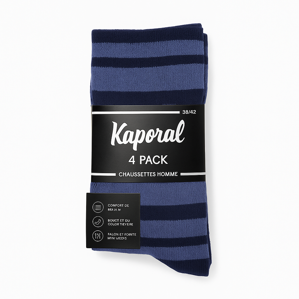 Kaporal – Lot de 4 Paires de Chaussettes Homme | Confort & Style Rayé Bleu