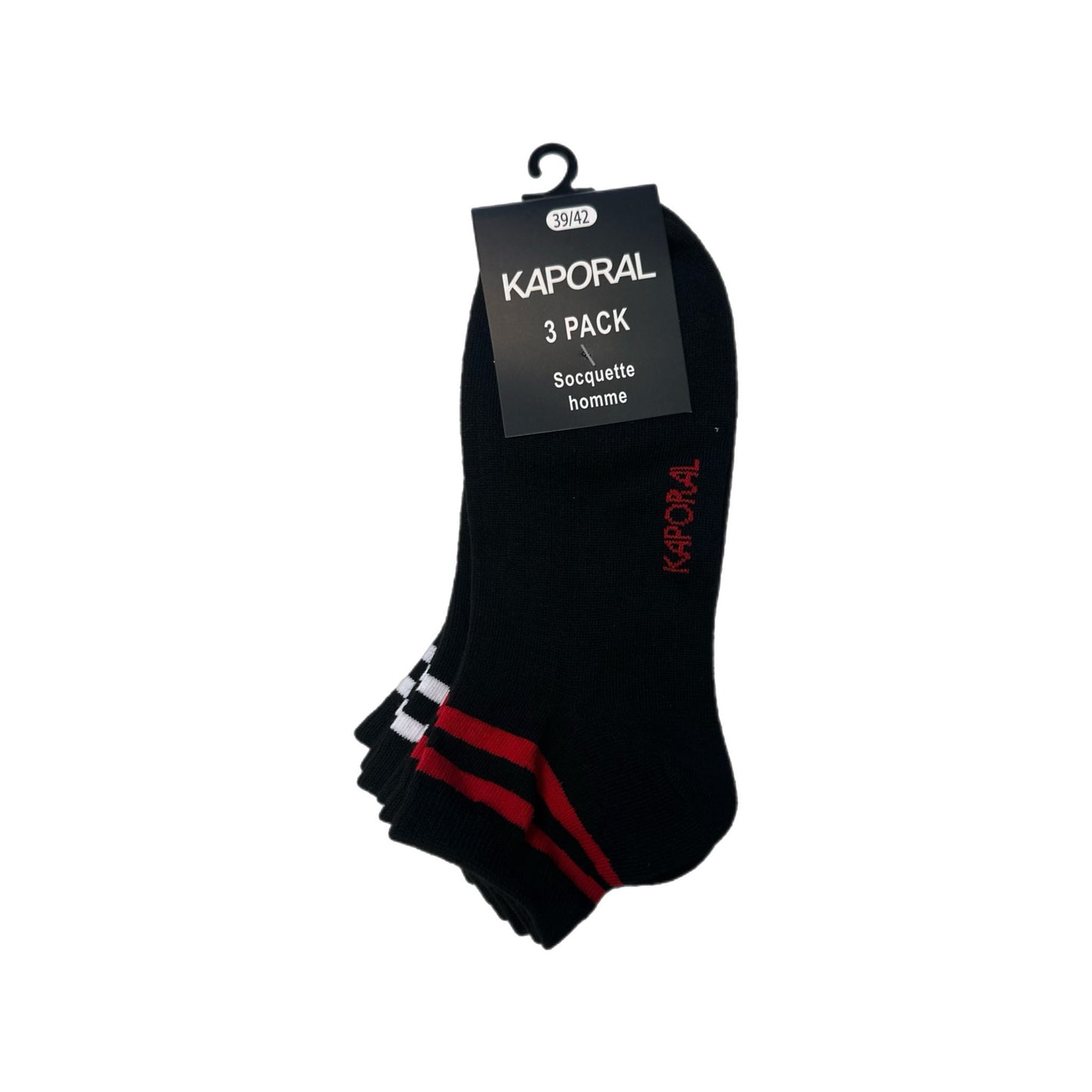 Socquettes homme Kaporal x3 – Taille 39/42 – Design sport – Noir & rouge