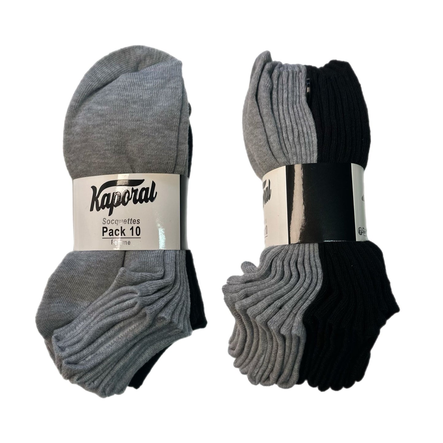 Socquettes femme Kaporal x10 – Pack coton doux – Noires ou mix gris & noir