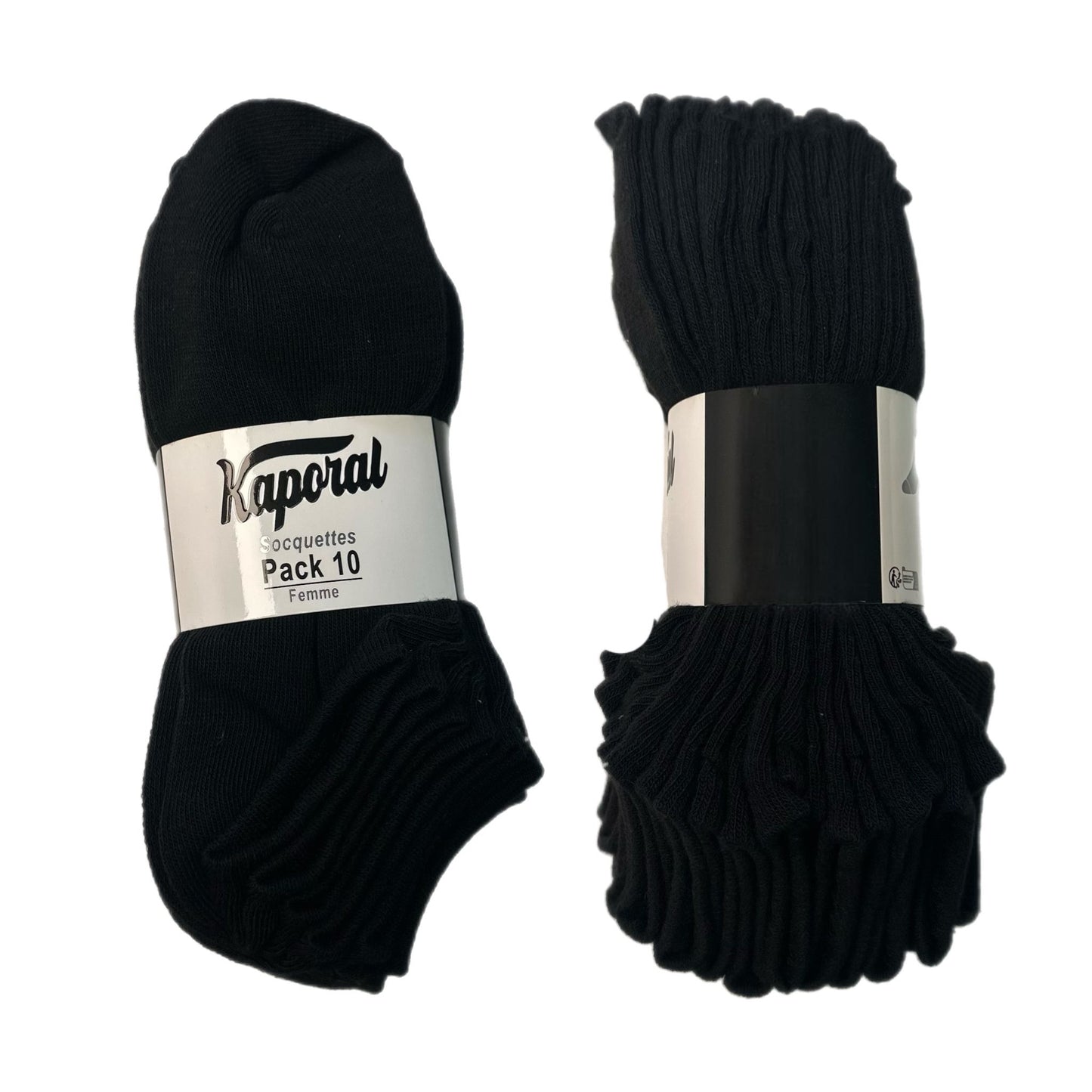 Socquettes femme Kaporal x10 – Pack coton doux – Noires ou mix gris & noir