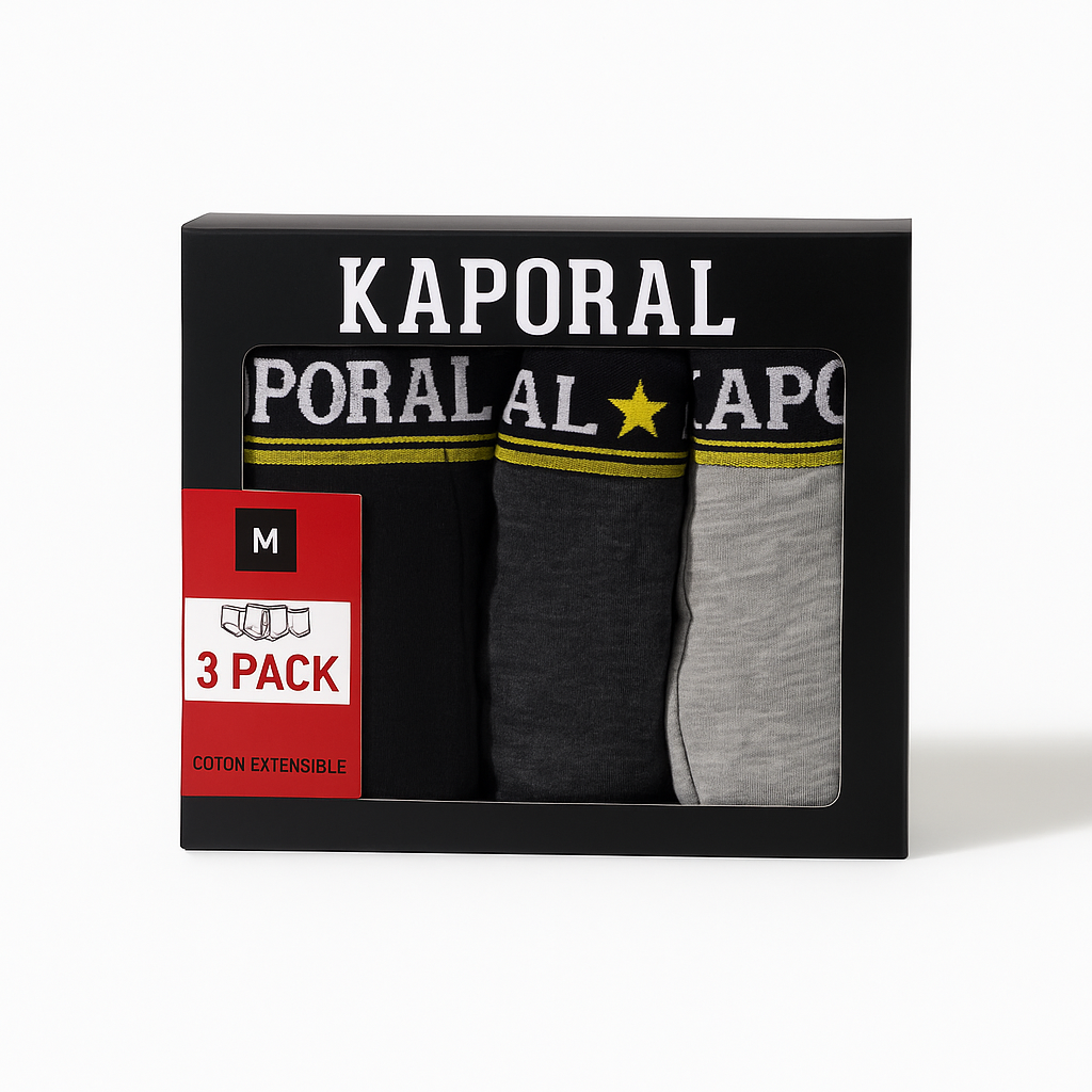 Kaporal – Lot de 3 Boxers Homme Noir Gris  | Coton Extensible & Style Moderne
