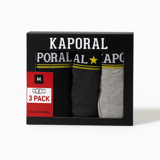 Kaporal – Lot de 3 Boxers Homme Noir Gris  | Coton Extensible & Style Moderne