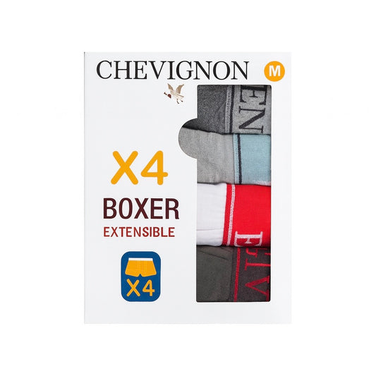 Chevignon – Lot de 4 Boxers Homme Gris Blanc Bordeaux | Extensibles & Confort Quotidien