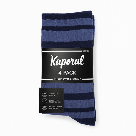 Kaporal – Lot de 4 Paires de Chaussettes Homme | Confort & Style Rayé Bleu
