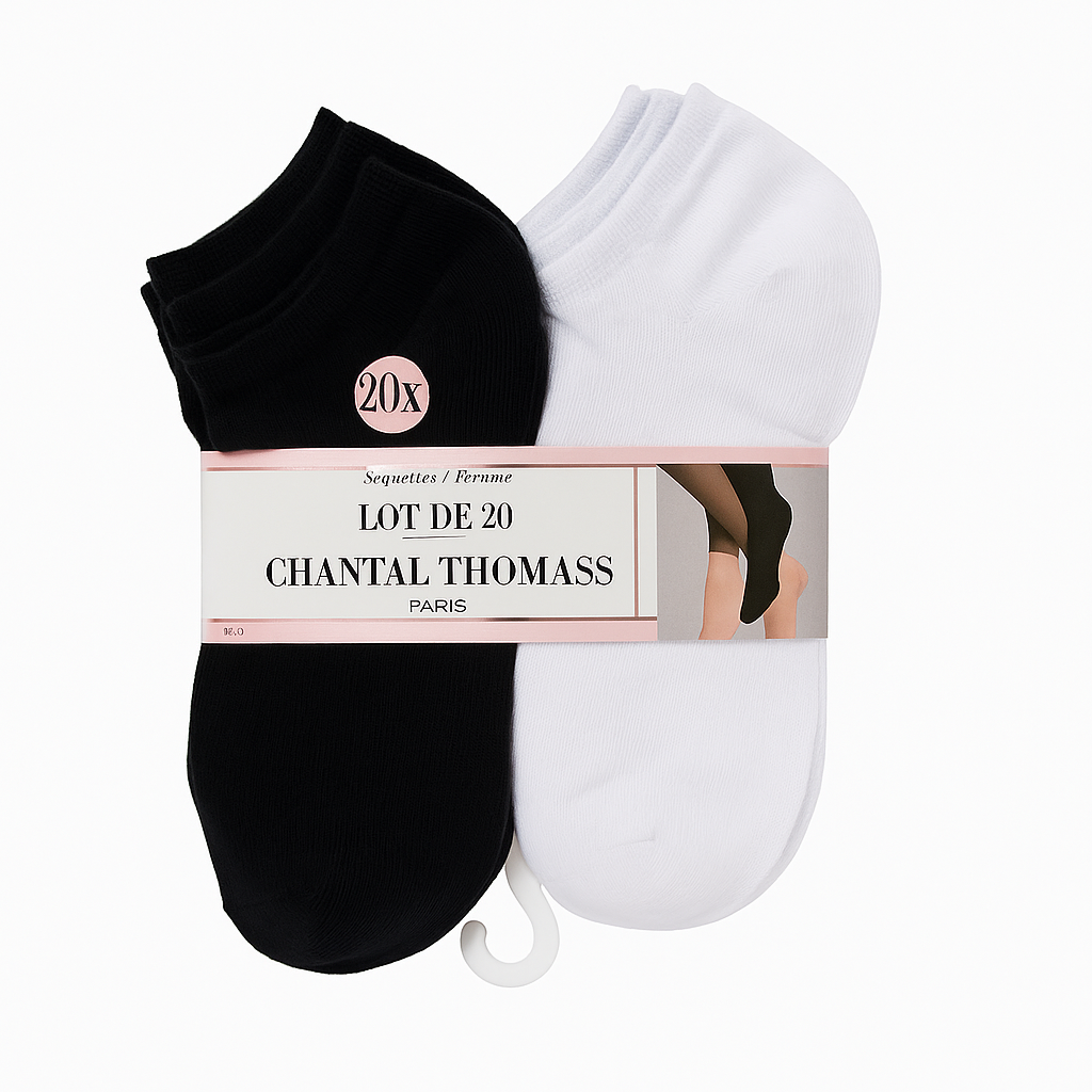 Chantal Thomass – Lot de 20 Socquettes Femme noir et blanc | Confort & Élégance Quotidienne