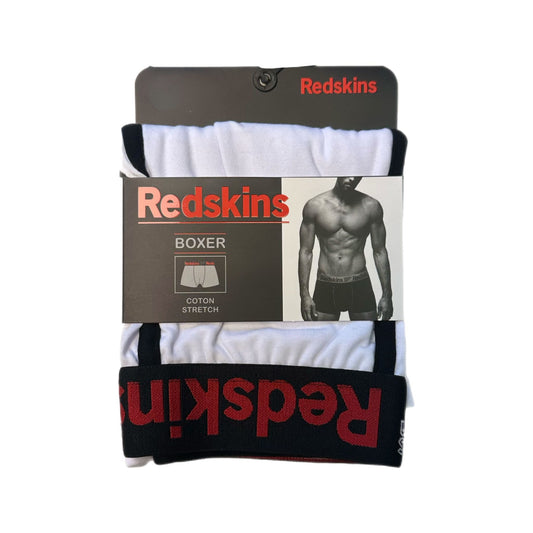 Boxer homme REDSKINS – Blanc – Ceinture noire logo rouge – Coton stretch