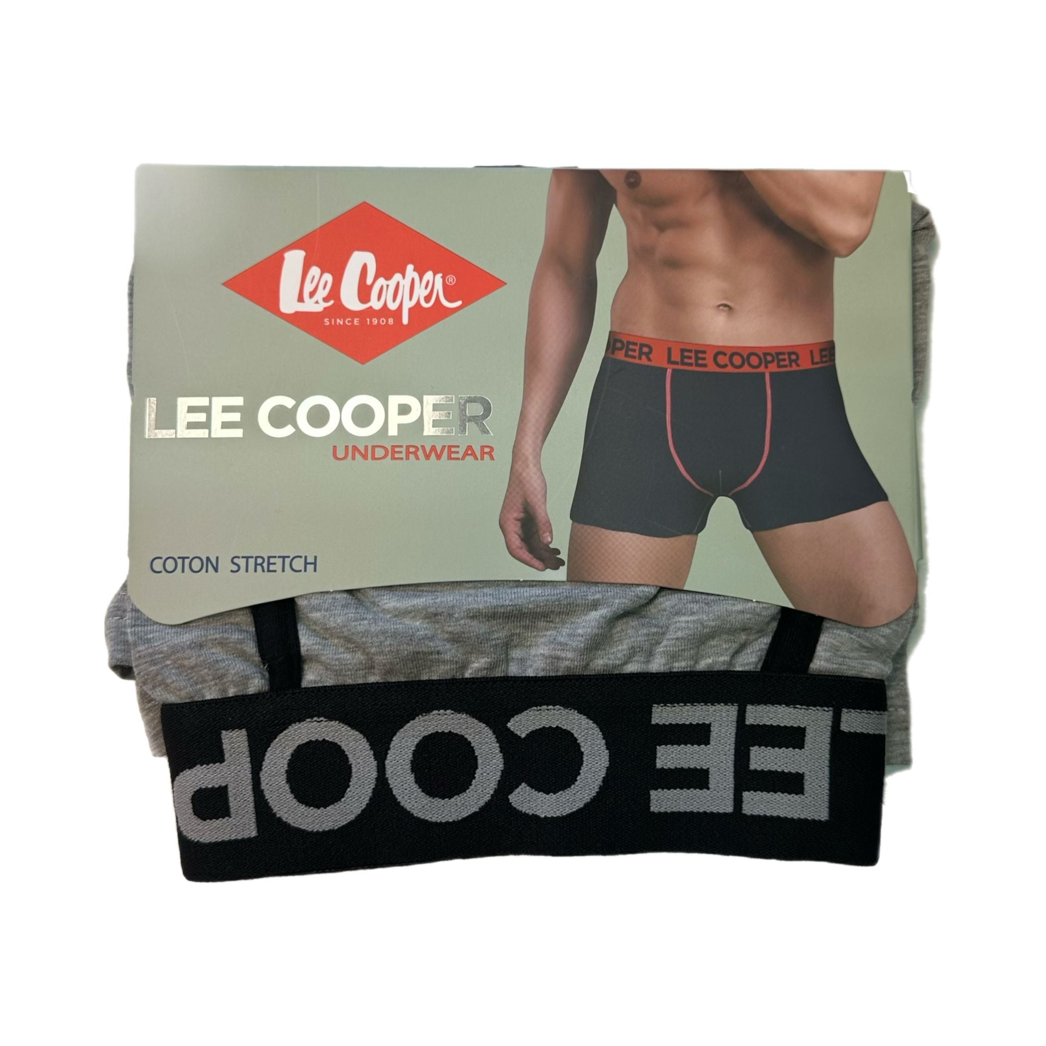 Boxer homme Lee Cooper – Coton stretch – Ceinture logo – Noir & gris