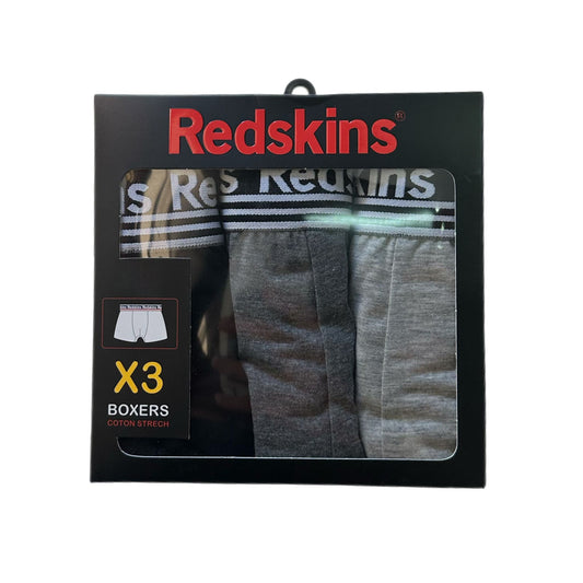 Boxer homme Redskins x3 – Lot coton stretch – Ceinture logo – Gris foncé & clair