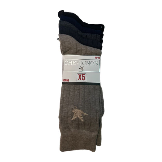 Chaussettes homme Chevignon x5 – Coton stretch – Logo brodé – Noir ou mix gris/bleu