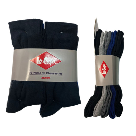 Chaussettes homme Lee Cooper x10 – Coton stretch – Lot noir ou mix couleurs