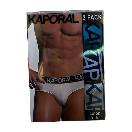 Slip homme Kaporal x3 – Coton stretch – Ceinture siglée – Bleu & blanc