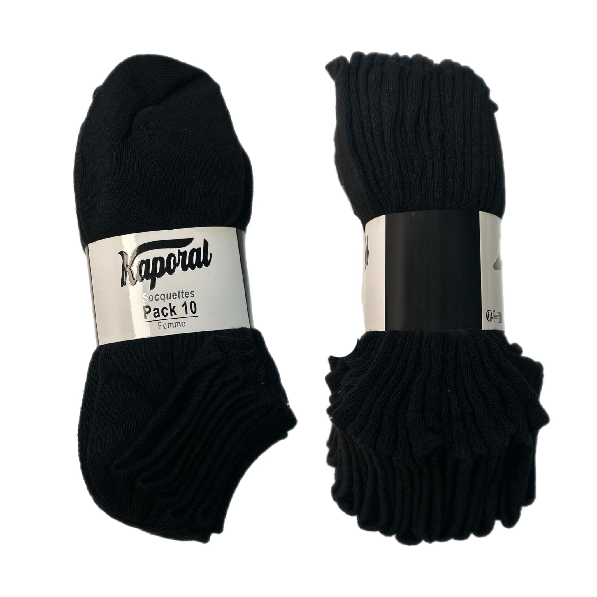 Socquettes femme Kaporal x10 – Pack coton doux – Noires ou mix gris & noir