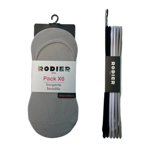 Socquettes invisibles Rodier x6 – Microfibre douce – Noir, gris, blanc – Pack mixte